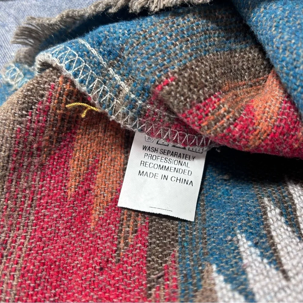 Zaful Womens Aztec Southwestern Denim Jacket Shacket Blue Red Size S New